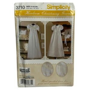 Simplicity 3710 Heirloom Christening Gowns Hand Smocked Dress XS-L Pattern UNCUT